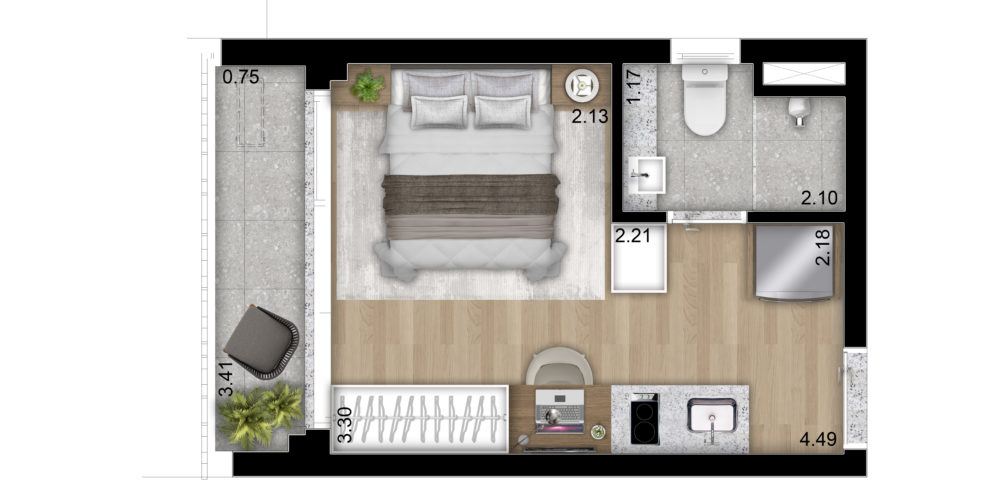 Planta Studio 22m²