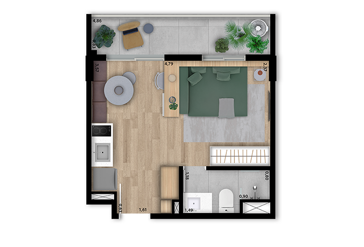 1 dormitório - 27m²