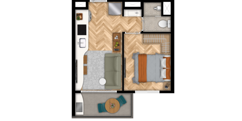 1 dorm. decorado l 28,35m² l Opção 1