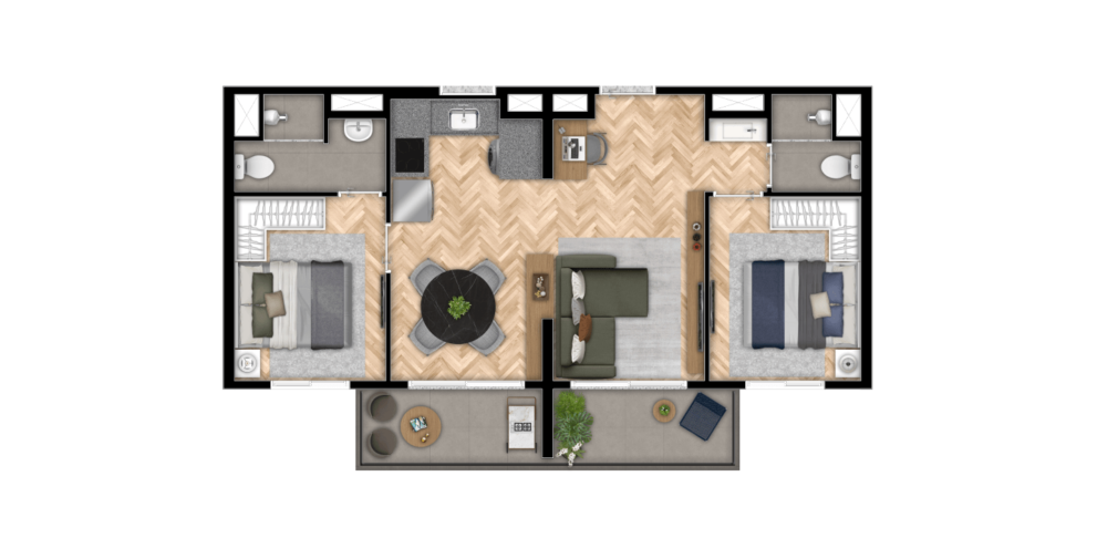 Junção 2 dorms l 57m²
