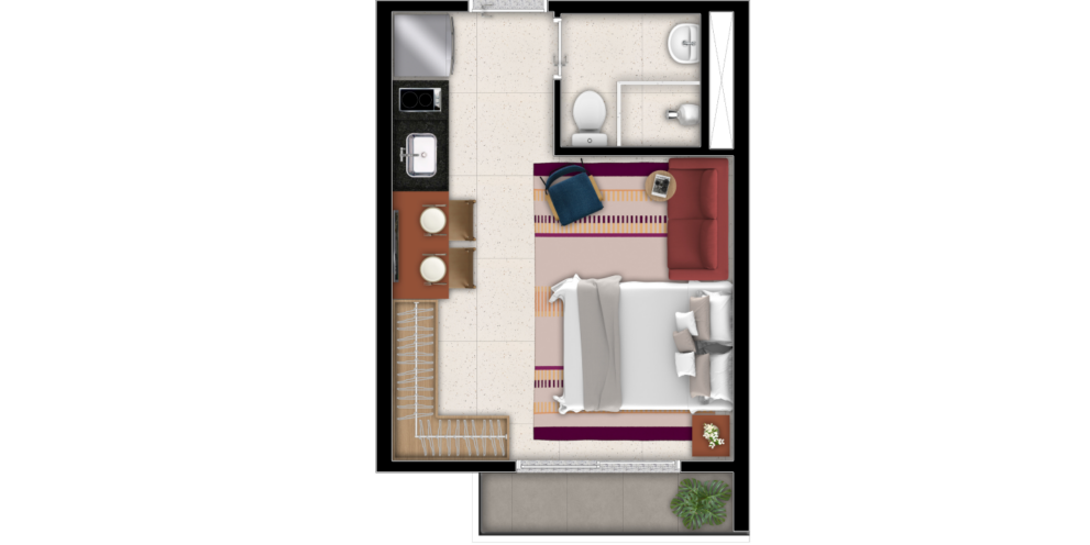 Studio l 23,86m² l Opção 1