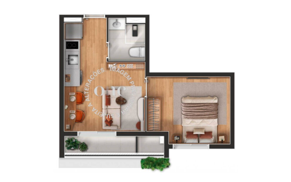 Planta 33 m² — opção A — Nex One Galeria Jardins