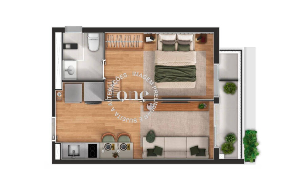 Planta 33 m² — opção B — Nex One Galeria Jardins